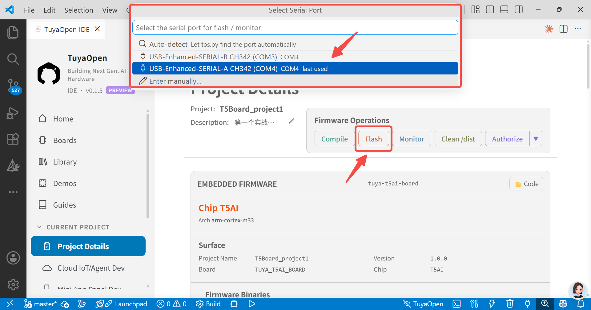 Flash button and port selection