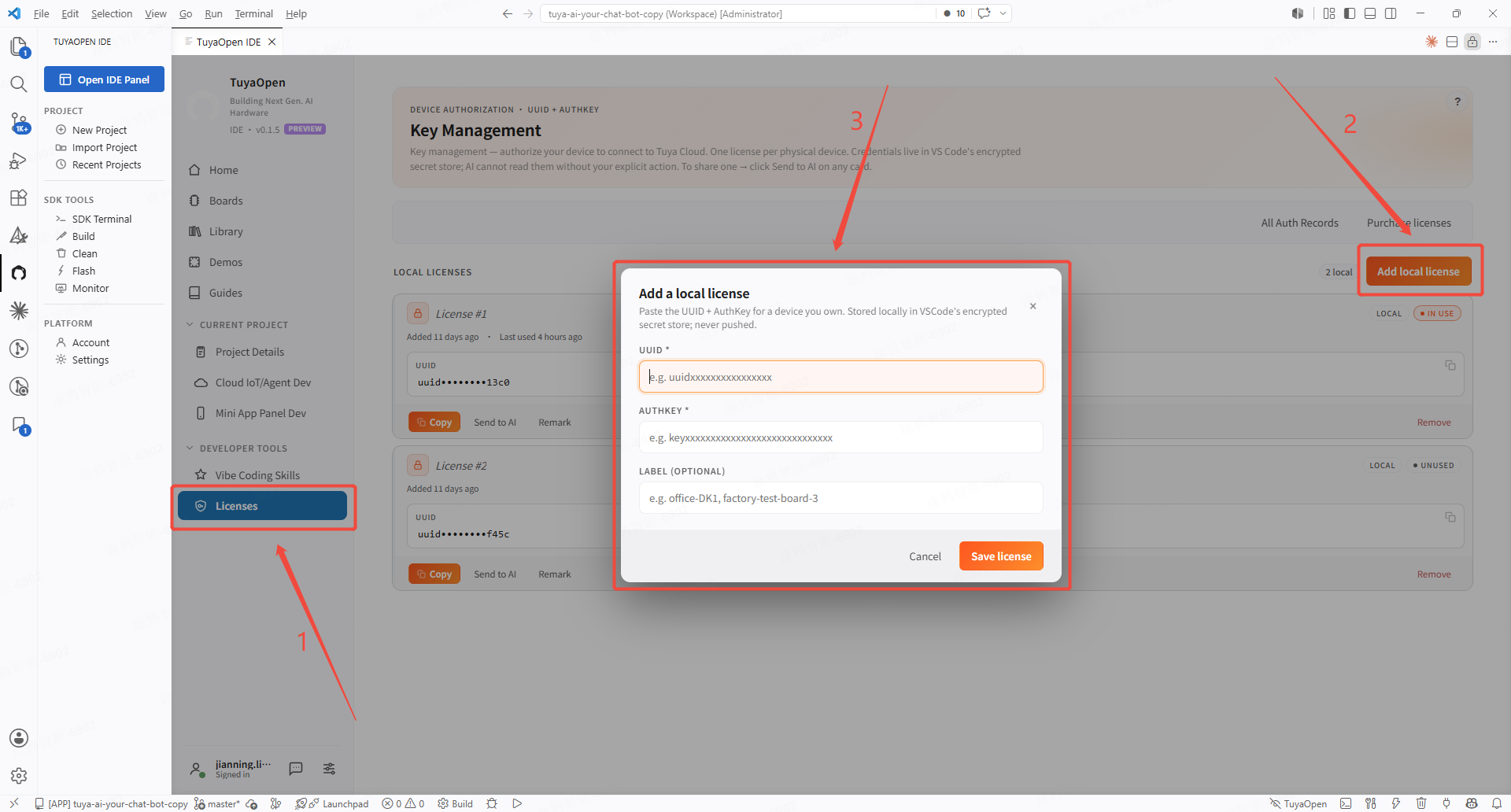 IDE license key manager