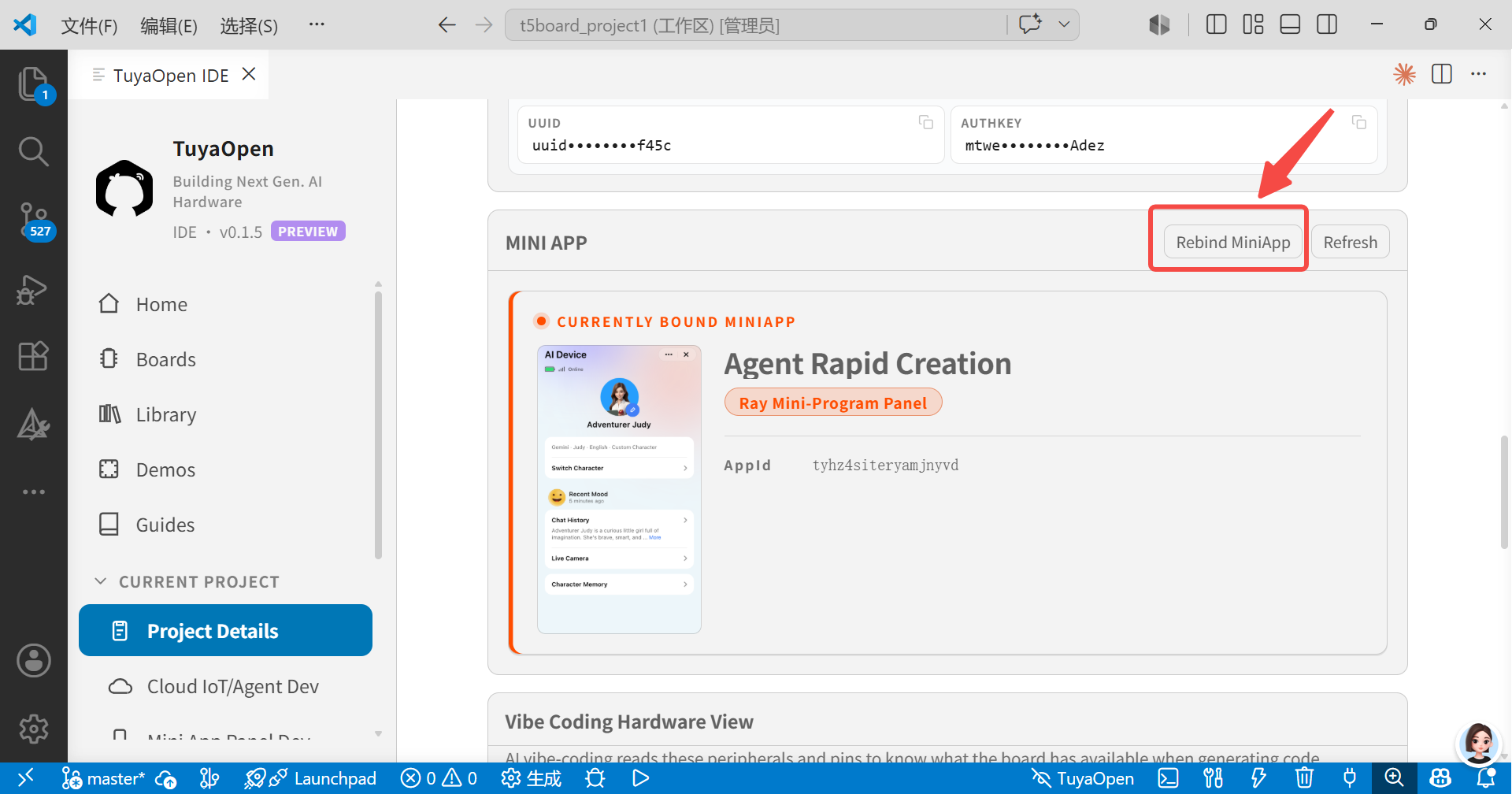 Rebind MiniApp in Project Details