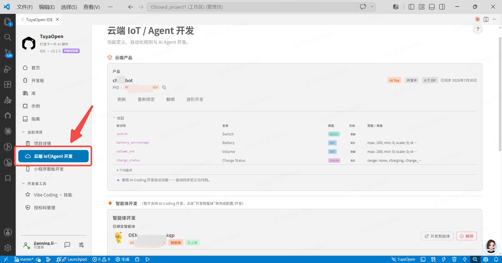 云端 IoT / Agent 页面——产品已绑定